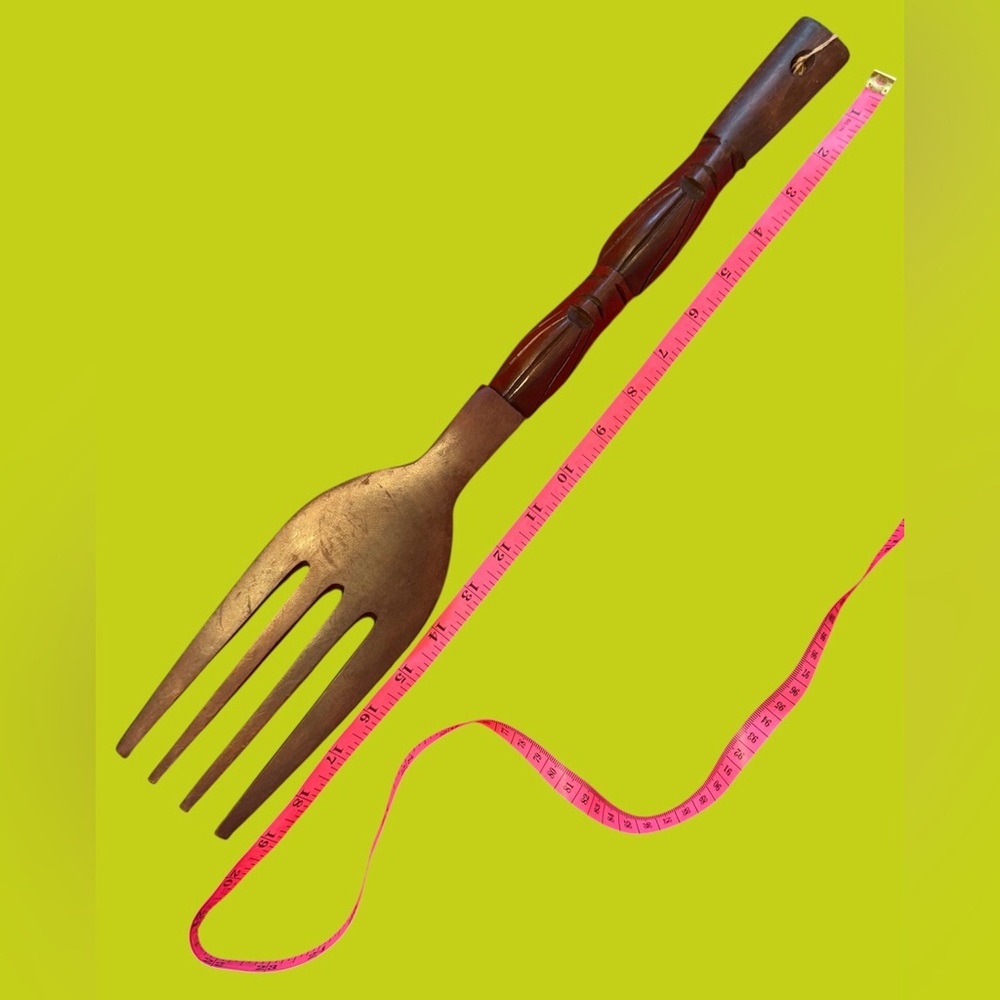 20” Carved Wooden Wall Fork from Vintage MCM Spoon & Fork Wall Set
